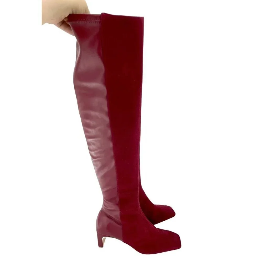 Schutz Donata Boots Red Burgundy Suede Leather Over the Knee 6.5 NEW $268